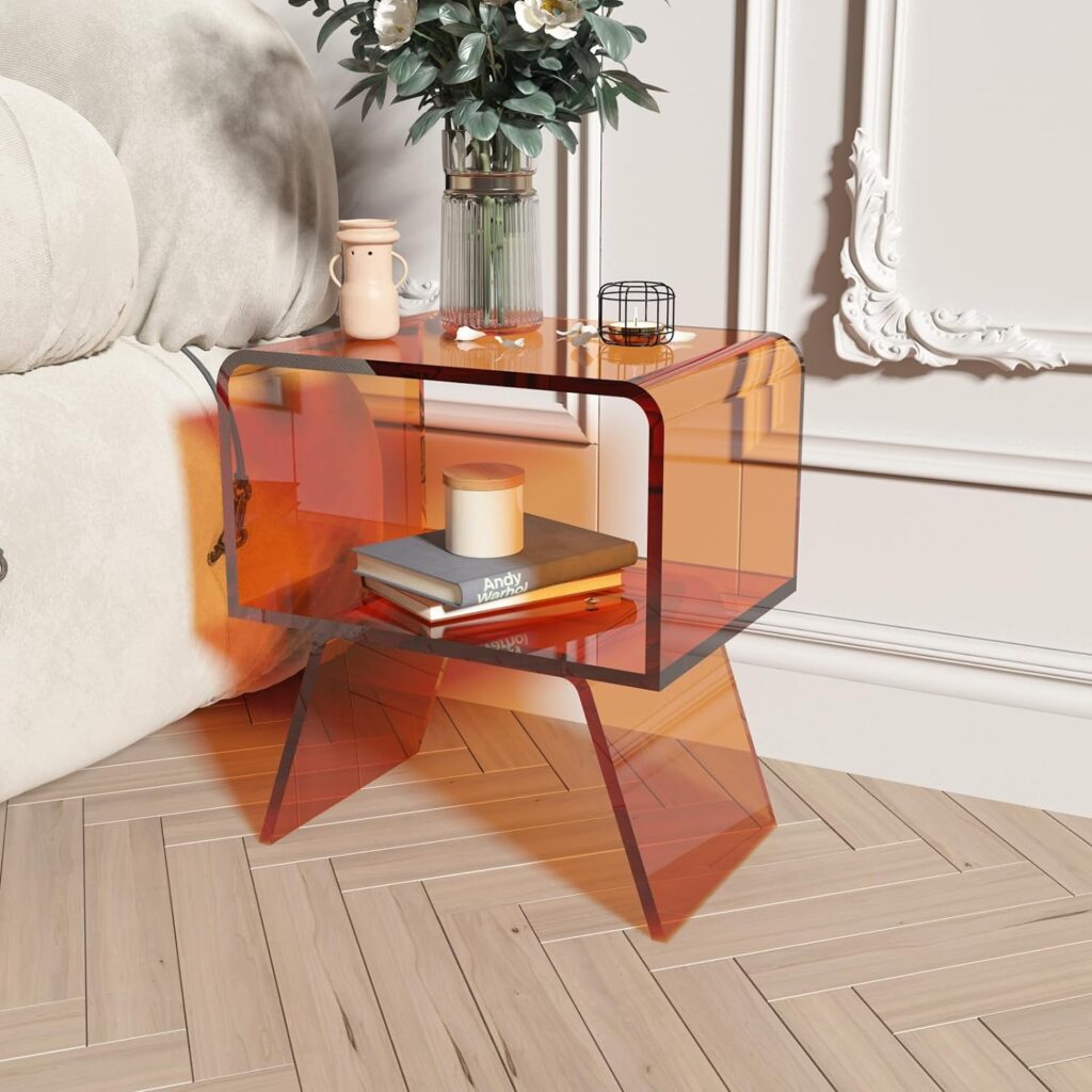 Acrylic Nightstand Side Table Modern nightstand Clear Home Decor Display End Table for Living Room, 12D x 15W x 18H inch