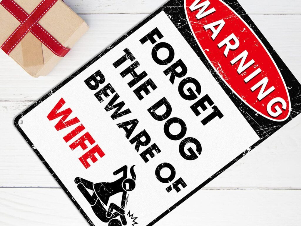 ALREAR Man Cave Decor Funny Metal Signs Bar Pub Office Garage Wall Decorations - Forget The Dog Beware of Wife Aluminum 12 x 8