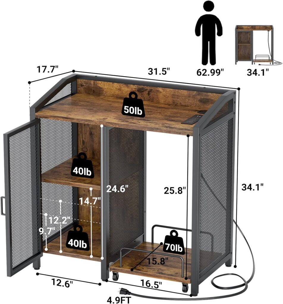 Amazon.com : Unikito 3-Tier Lateral Office Filing Cabinets with Socket and USB Charging Port, Modern Printer Stand and Paper Shredder Stand Rack with Wheels and Open Storage Shelves for Home Office, Rustic Brown : Office Products