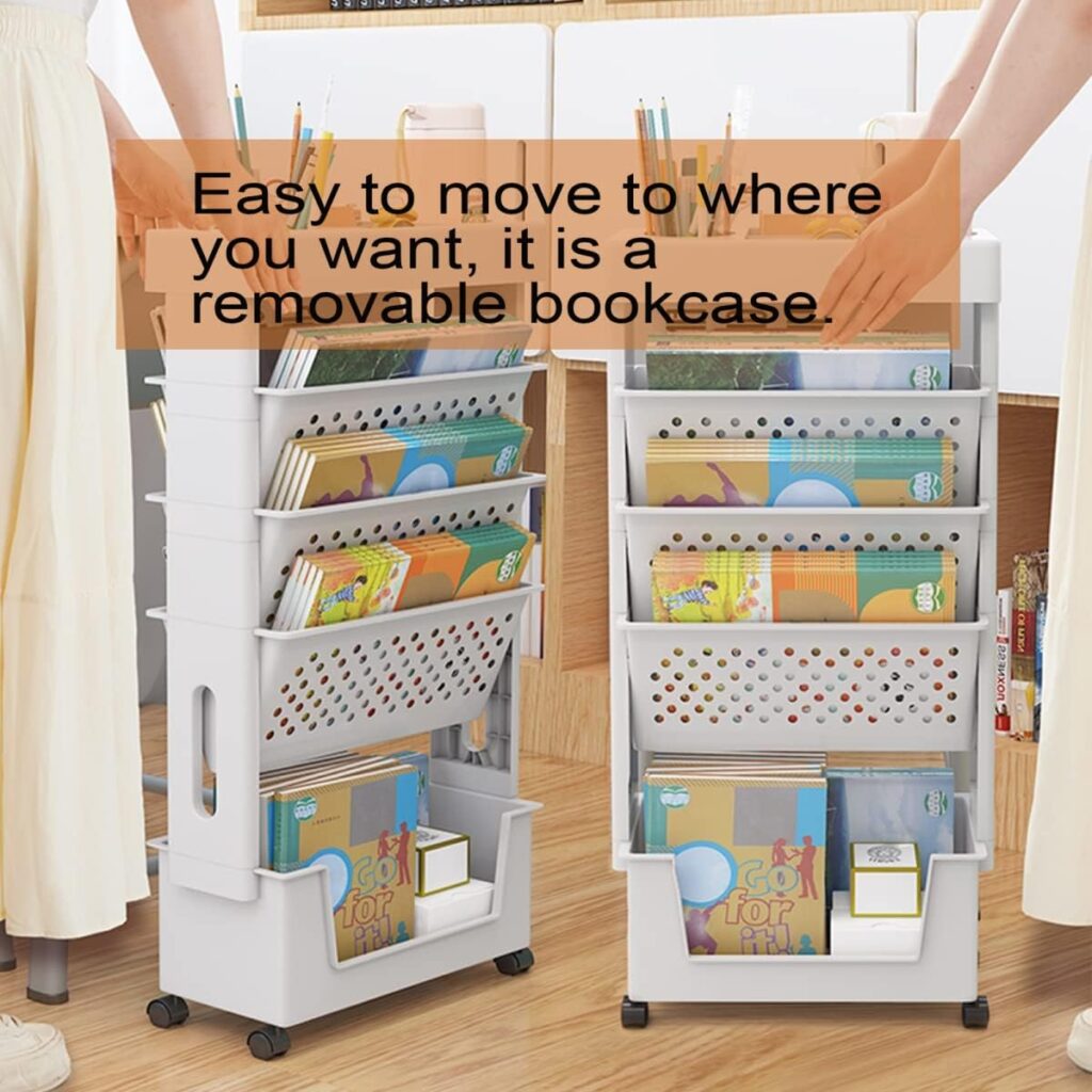 APBATS 5 Tier Book Rack Storage Bookshelf, Removable Movable Unique Bookcase, Utility Organizer White Bookshelves for Kids Children Students Study in Bedroom Living Room Home School : Home  Kitchen