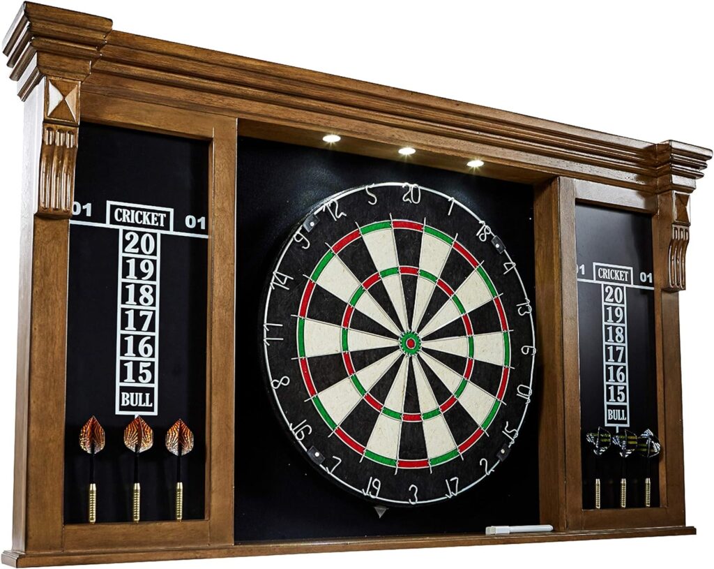 Barrington Dartboard Multiple Styles Pre-Assembled Wood Dartboard Cabinet Collection with 18” Bristle Dartboard  Steel Tip Dart Set, Perfect for Cricket Games