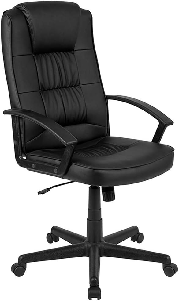 Flash Furniture Biscayne Flash Fundamentals High Back Black LeatherSoft-Padded Task Office Chair with Arms