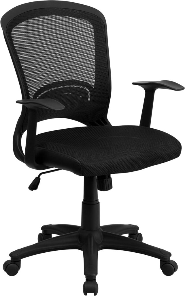 Flash Furniture Manny Mid-Back Designer Black Mesh Swivel Task Office Chair with Arms