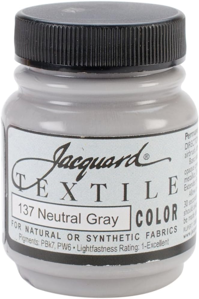 Jacquard Fabric Paint for Clothes - 2.25 Oz Textile Color - Neutral Grey - Leaves Fabric Soft - Permanent and Colorfast - Professional Quality Paints Made in USA - Holds up Exceptionally Well to Washing