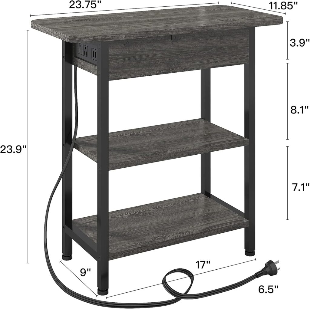 LIDYUK End Table with Charging Station, Flip Top Side Table with USB Ports and Outlets, Nightstand for Small Spaces, Bedside Tables with Storage Shelf for Living Room, Bedroom, Brown