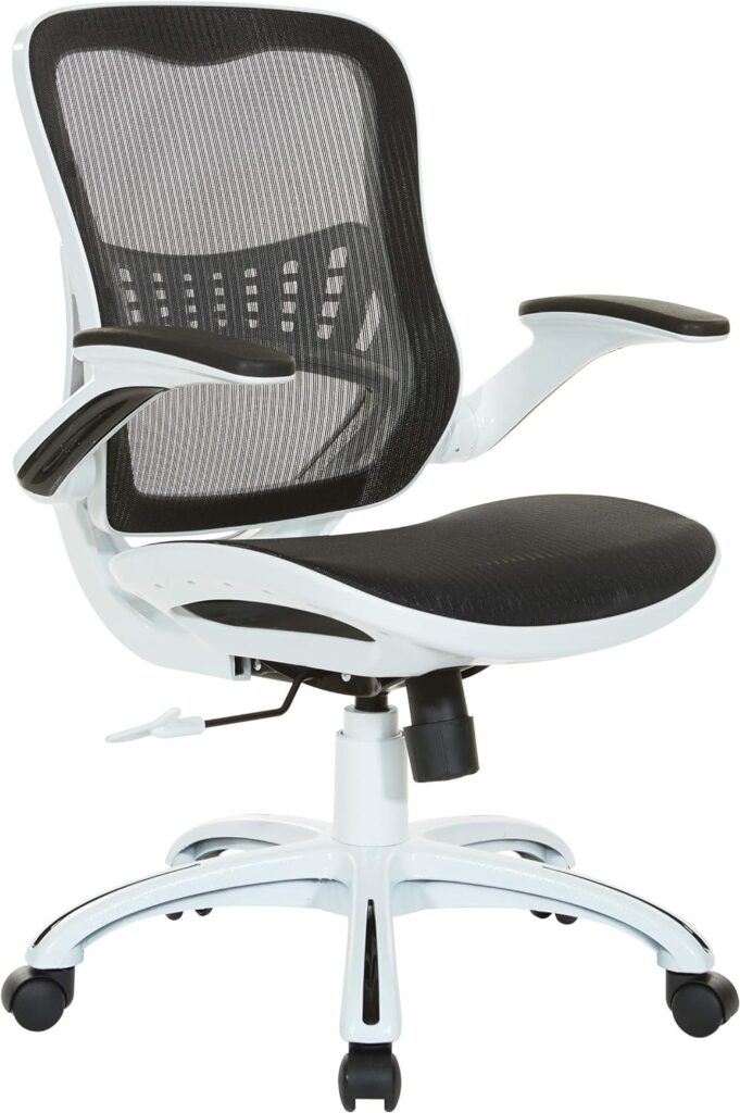 OSP Home Furnishings Riley Ventilated Managers Office Desk Chair with Breathable Mesh Seat and Back, White Base with Black