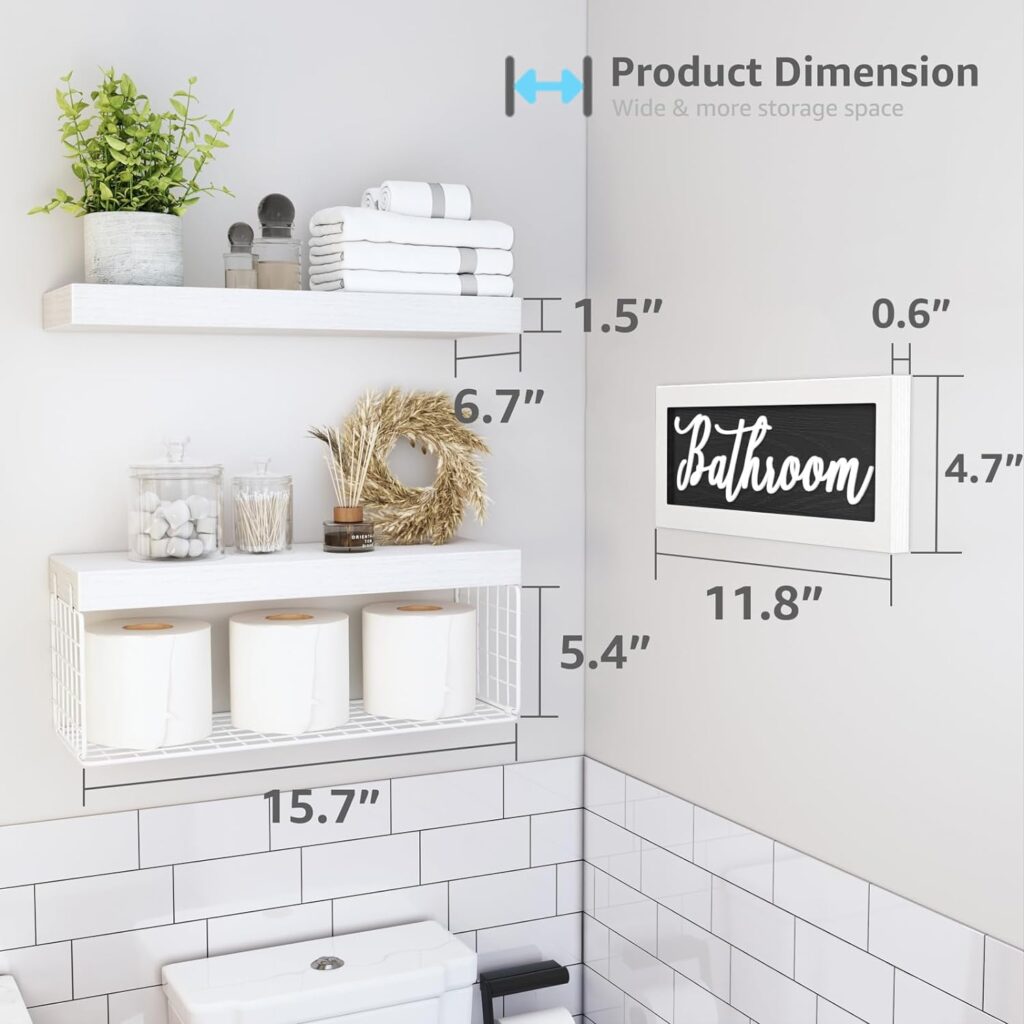 QEEIG Bathroom Decor Shelves, Bathroom Furniture Sets Farmhouse Decorations Aesthetic Décor Sign Small Floating Wall Shelf Over Toilet 2+1 Set 16 inch, Rustic Brown