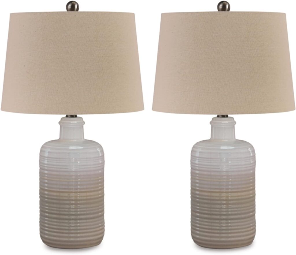 Signature Design by Ashley Marnina 25.5 Neutral Ceramic Table Lamp Set, 2 Count, Taupe