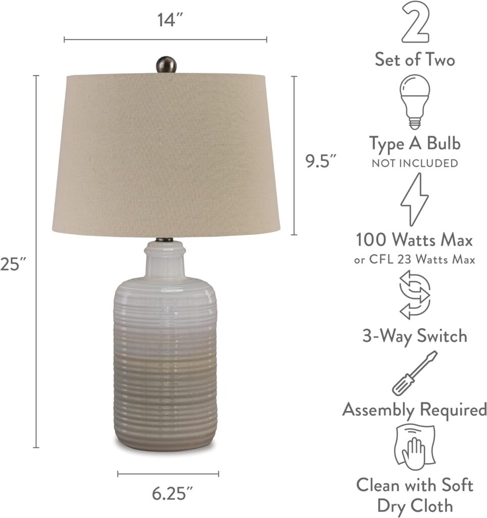 Signature Design by Ashley Marnina 25.5 Neutral Ceramic Table Lamp Set, 2 Count, Taupe