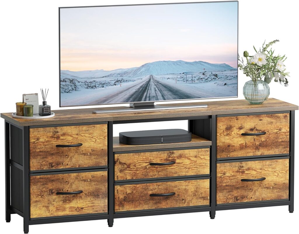 Treesland Dresser TV Stand for TVs up to 65 inches, TV Stand for Bedroom, TV Stand for Living Room, TV Stand with Storage, Entertainment Center, Media TV Console,55 inches, Brown