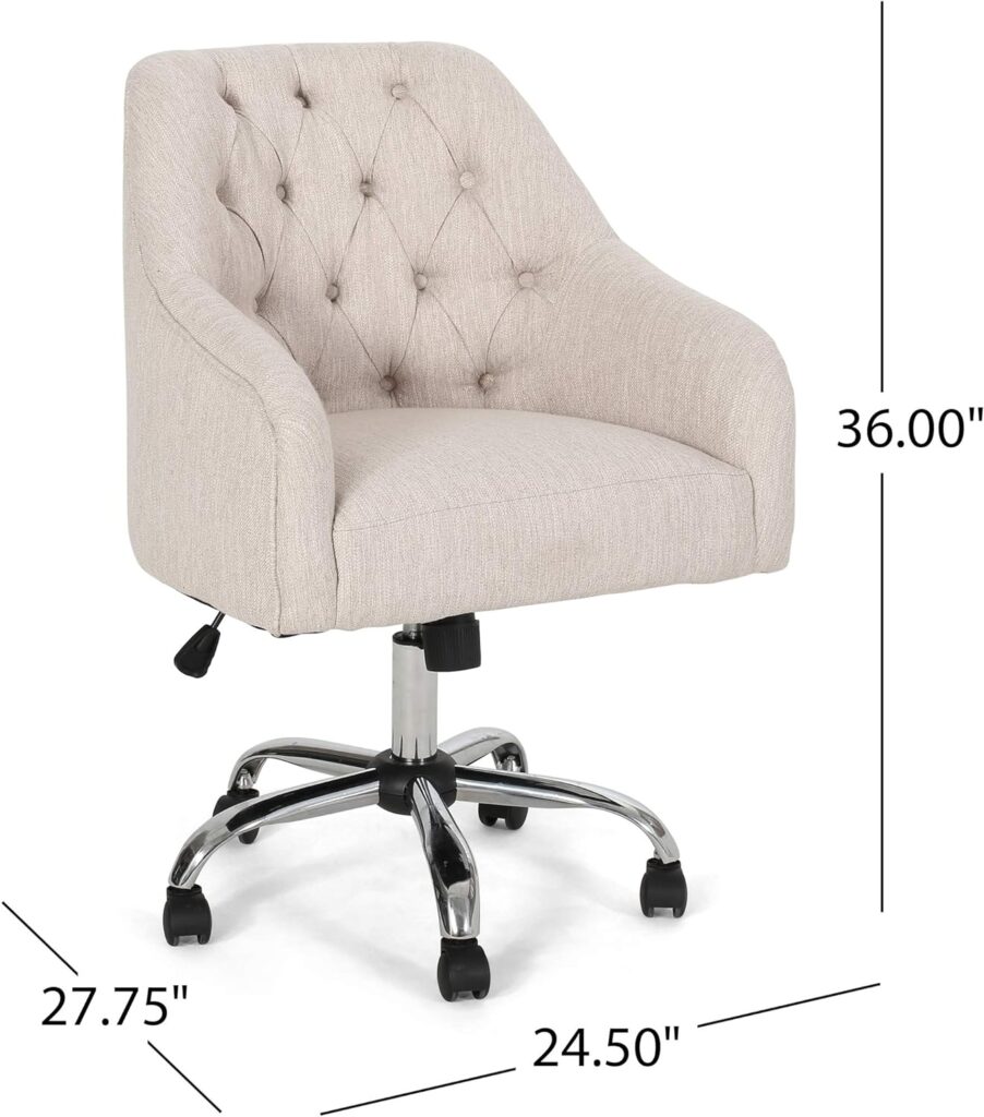 Uriel Tufted Home Office Chair with Swivel Base, Beige and Silver Finish