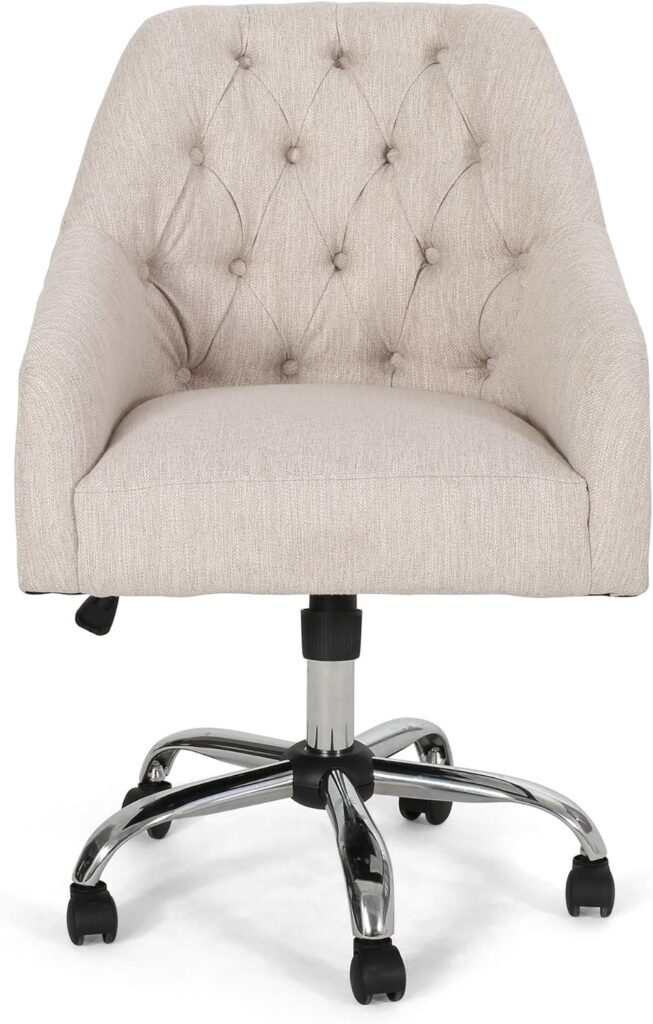 Uriel Tufted Home Office Chair with Swivel Base, Beige and Silver Finish