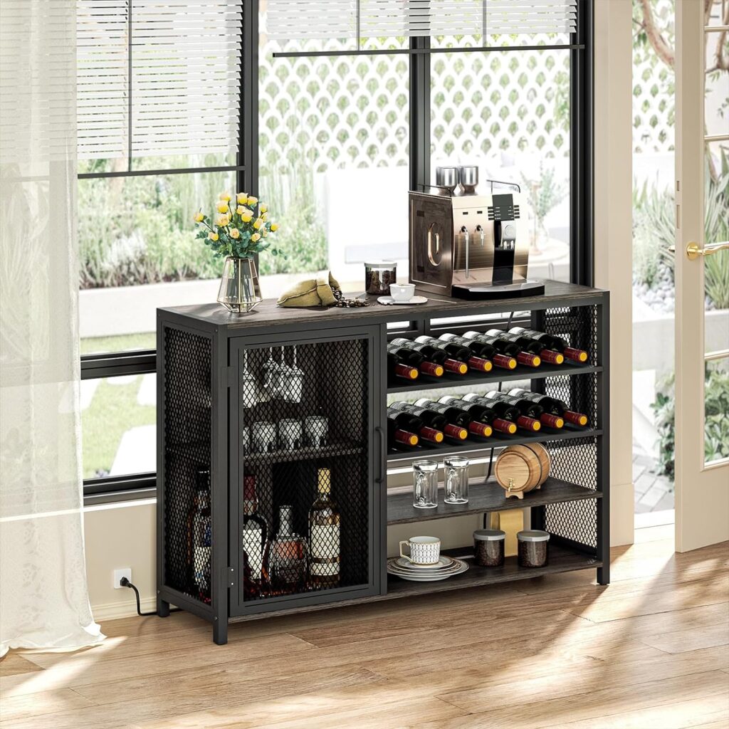 WASAGUN Liquor Cabinet Bar for Home, Wine Bar Cabinet with RGB LED Lights Outlet, Bar Table Home Mini Bar Coffee Bar