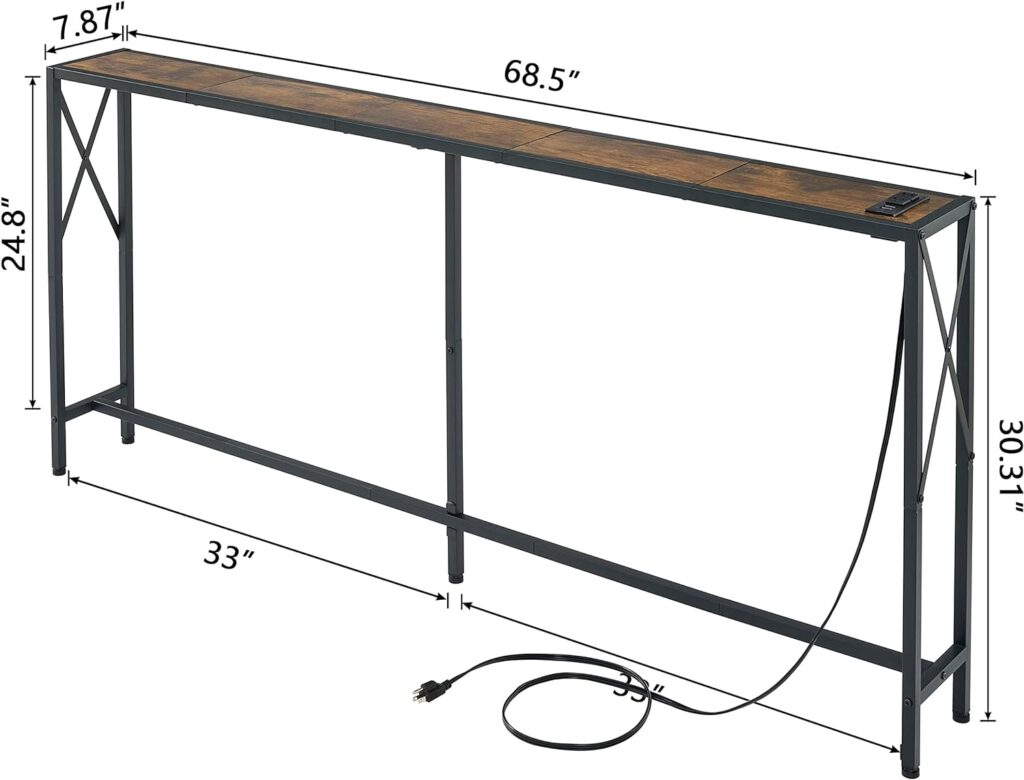 Gewudraw Console Table, Narrow Sofa Table, Entryway Table, Industrial Sofa Table for Hallway, Living Room, Bedroom, Long Console Table