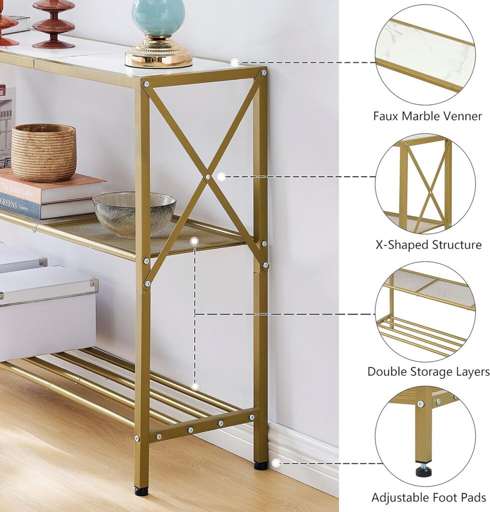 Hoctieon Industrial Console Table, 3 Tier Entryway Table, Hallway Table, Narrow Sofa Table with Shelves, Entrance Table for Entryway, Living Room, Foyer, Hallway, Office, Rustic Brown