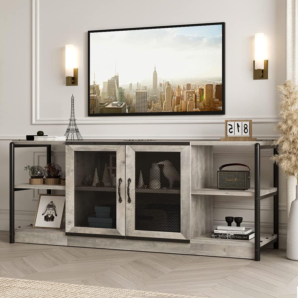 IDEALHOUSE TV Stand Industrial Entertainment Center, Rustic Grey