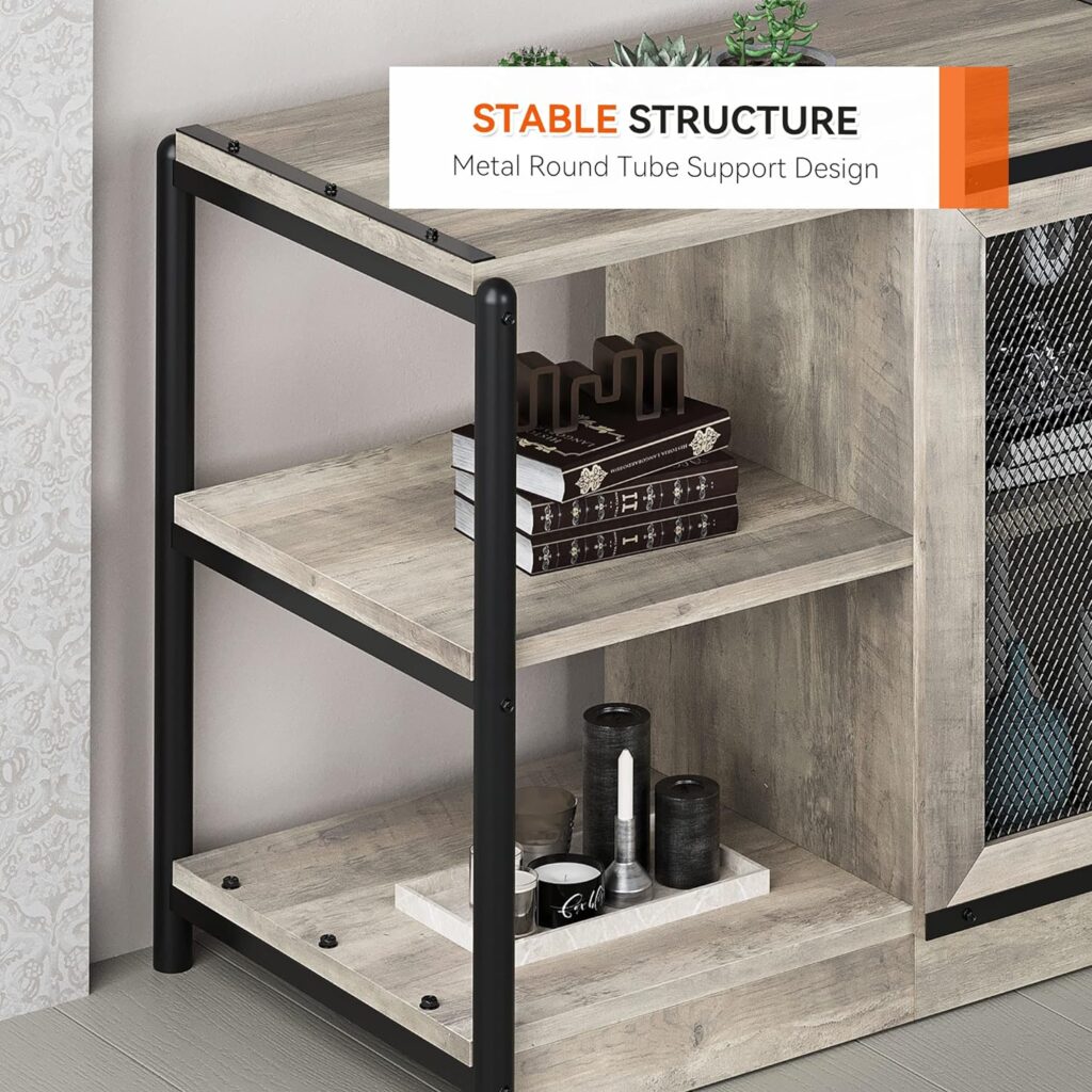 IDEALHOUSE TV Stand Industrial Entertainment Center, Rustic Grey