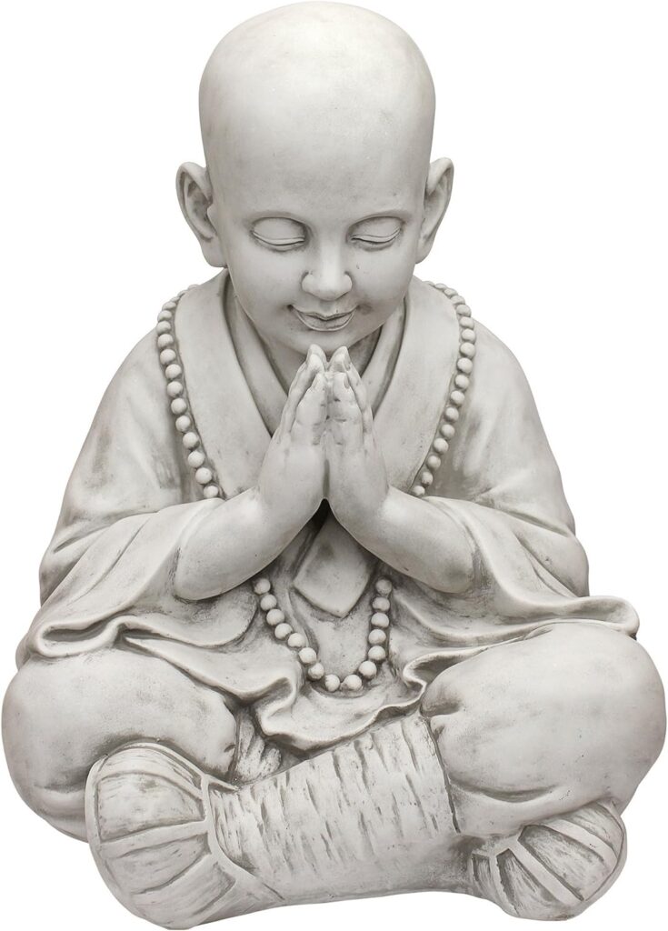 Design Toscano Praying Baby Buddha Asian Garden Statue, Antique Stone