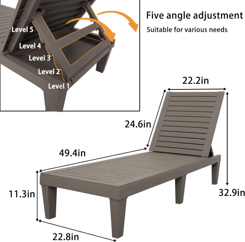 DIMAR GARDEN Outdoor Chaise Lounge,Resin Pool Lounge Chair Waterproof Recliner,Taupe