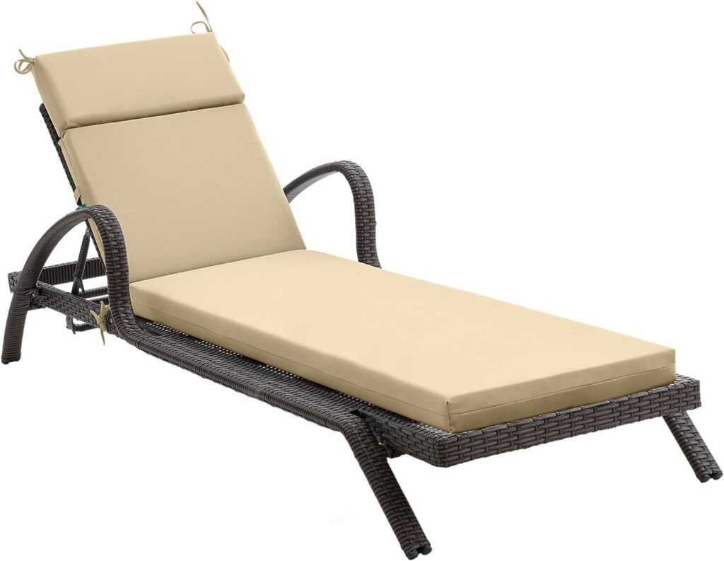 FILUXE Chaise Lounge Cushions Outdoor Furniture, High-Density Foam Chair Cushion with Ties, Weather  Fade Resistant - Patio Recliner Chairs Cushions for Lawn,Pool  Beach 72x21x3 Inch, Khaki