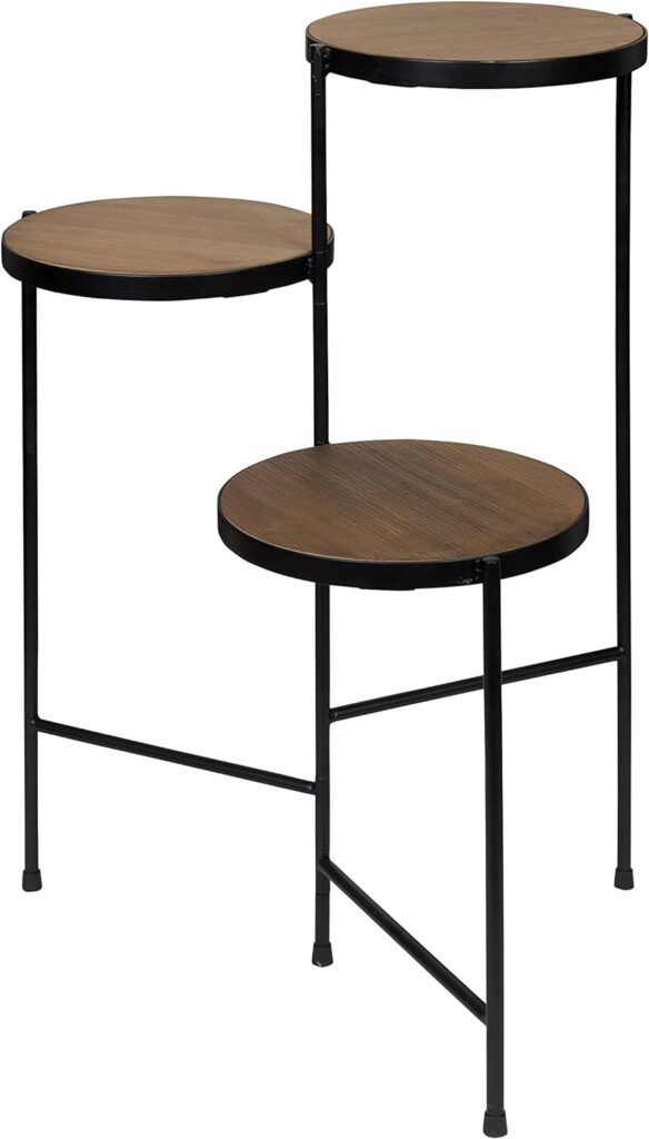 Kate and Laurel Fields Modern Tri-Level Metal and Wood Plant Stand, 17 x 22 x 30, Black and Gold, Decorative Three Tier Plant Stand for Display and Storage