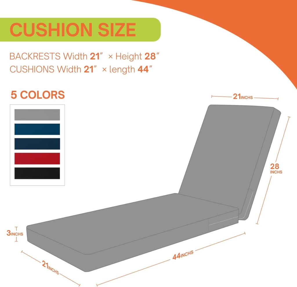 RULAER 80x26x3inch Chaise Lounge Cushion for Outdoor Furniture,Thickened Water-Resistant Lounge Chair Cushion,Double Piping Non-Slip Patio Furniture Cushion