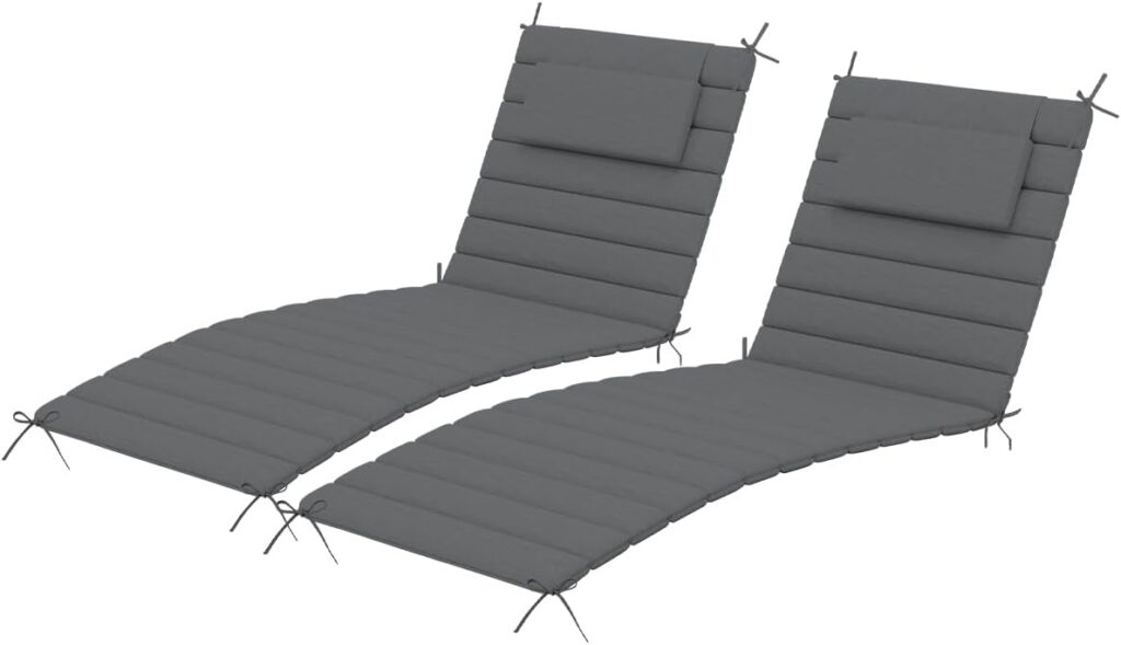 Sundale Outdoor Water-Resistant Quilted Olefin Lounge Chair Cushions Set of 2, Patio Chaise Lounger Pad with 6 Straps, Perfect for Outside Yard, Living Room (Dark Gray, 72 W x 21 D)