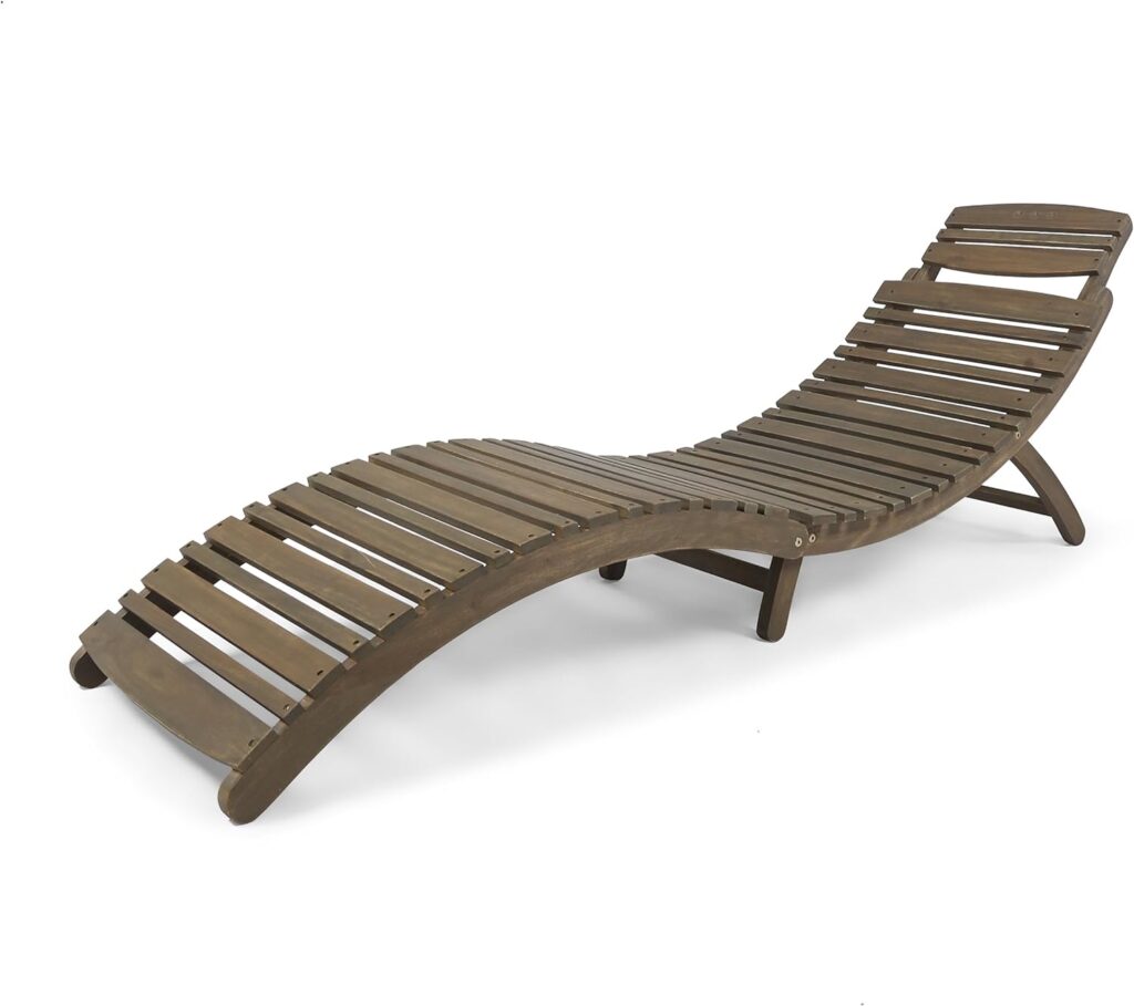 Christopher Knight Home Tycie Outdoor Acacia Wood Foldable Chaise Lounge, Gray Finish