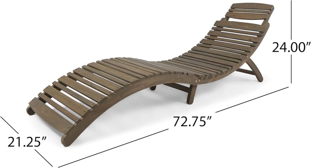 Christopher Knight Home Tycie Outdoor Acacia Wood Foldable Chaise Lounge, Gray Finish