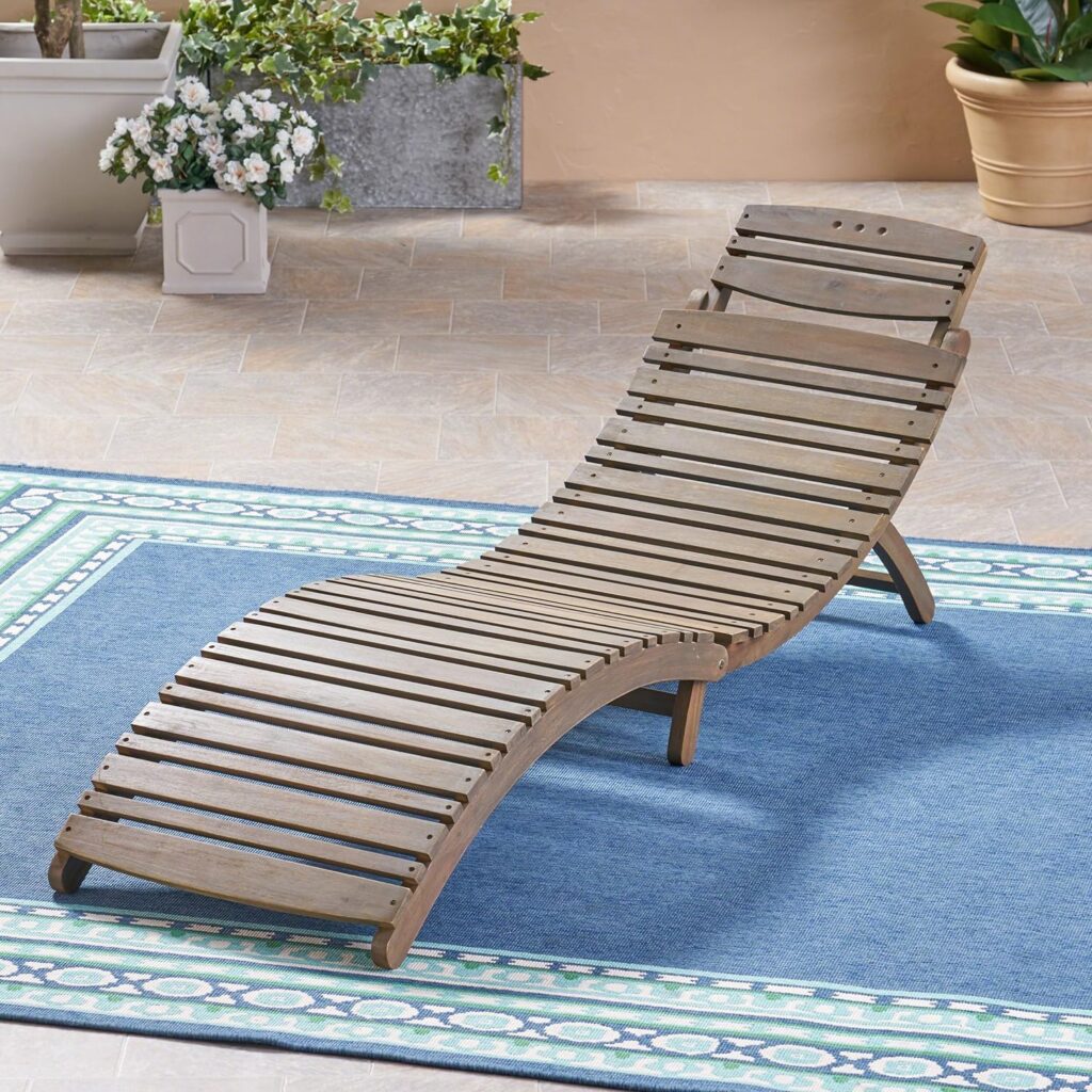 Christopher Knight Home Tycie Outdoor Acacia Wood Foldable Chaise Lounge, Gray Finish