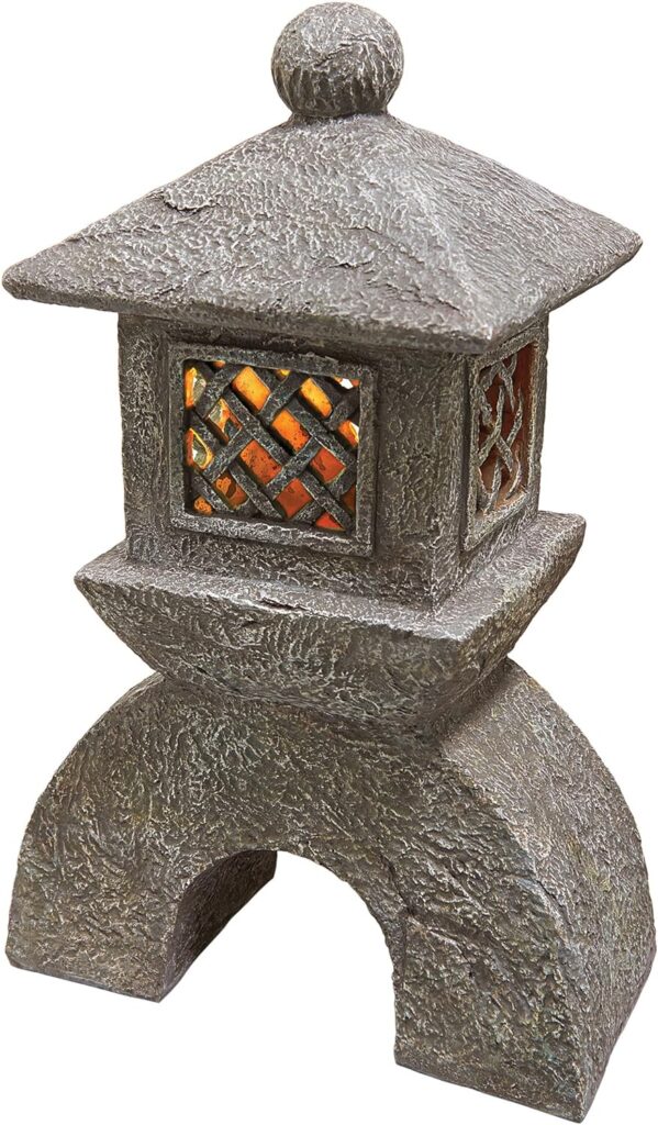 Design Toscano Asian Decor Pagoda Lantern Outdoor Statue, Large 17 Inch, Set of Two, Polyresin, Two Tone Stone