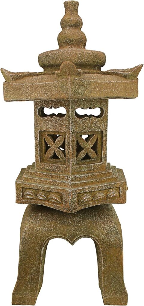 Design Toscano Asian Decor Pagoda Lantern Outdoor Statue, Large 17 Inch, Set of Two, Polyresin, Two Tone Stone