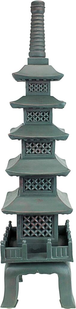 Design Toscano Asian Decor Pagoda Lantern Outdoor Statue, Large 17 Inch, Set of Two, Polyresin, Two Tone Stone