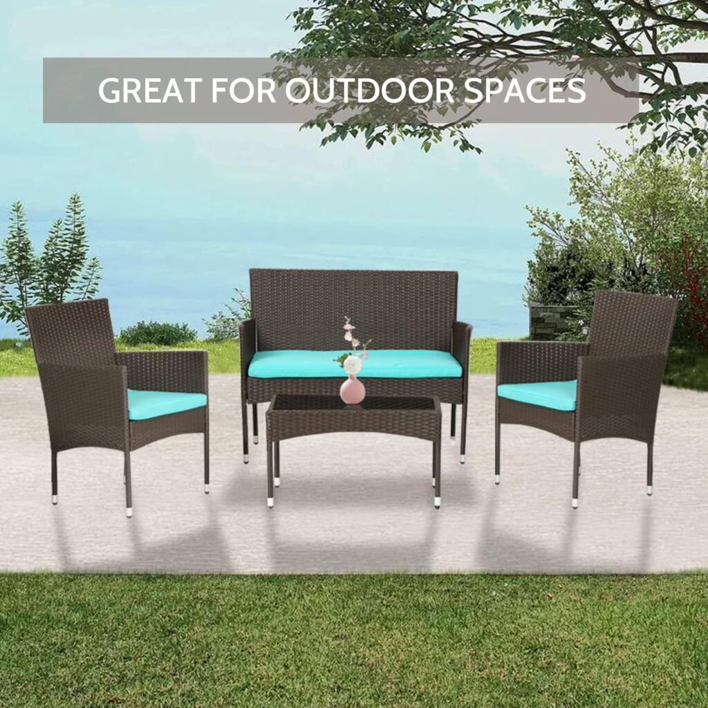 FDW Patio Furniture Sets 5 Pieces Outdoor Wicker Conversation Set Sectional Sofa Rattan Chair for Outdoor Backyard Porch Poolside Balcony Garden Furniture with Coffee Table,Red Cushion