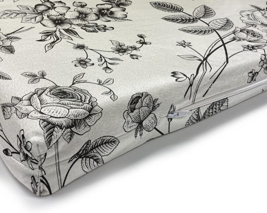 Lunarable Victorian Bench Pad, Flower Pattern Romantic Illustration Nostalgic Nature Bloom Oriental Inspiration, Standard Size HR Foam Cushion with Decorative Fabric Cover, 45 x 15 x 2, Green Pink