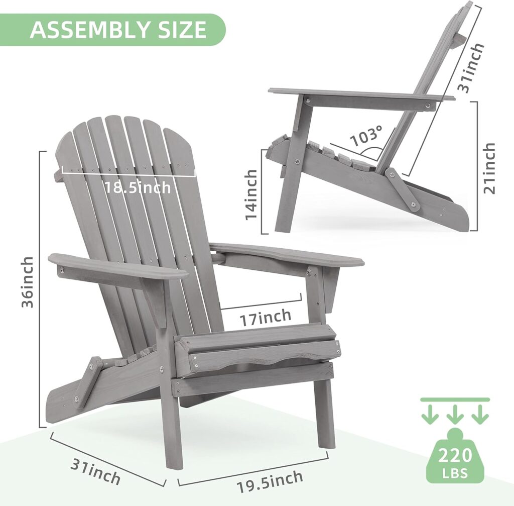 Outdoor Wooden Folding Adirondack Chair Set of 2 with Pre-Assembled BackRest, Wood Patio Chair for Garden Backyard Porch Pool Deck Firepit