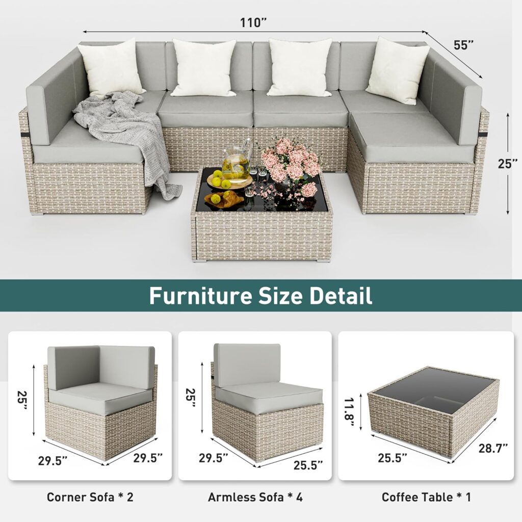 Pamapic 7 Pieces Outdoor Sectional Furniture，Wicker Patio sectional Furniture Sets，All-Weather Rattan Sectional Sofa Conversation Set with Coffee Table and Washable Couch Cushions Covers