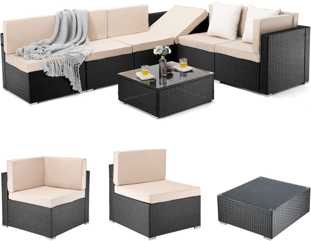 Pamapic 7 Pieces Outdoor Sectional Furniture，Wicker Patio sectional Furniture Sets，All-Weather Rattan Sectional Sofa Conversation Set with Coffee Table and Washable Couch Cushions Covers