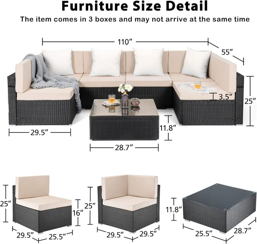 Pamapic 7 Pieces Outdoor Sectional Furniture，Wicker Patio sectional Furniture Sets，All-Weather Rattan Sectional Sofa Conversation Set with Coffee Table and Washable Couch Cushions Covers