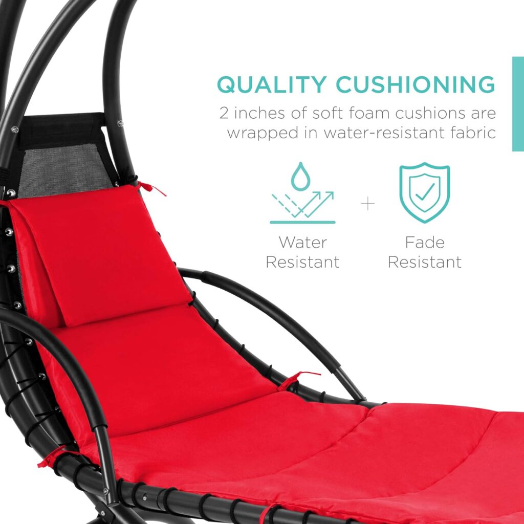 Best Choice Products Outdoor Hanging Curved Steel Chaise Lounge Chair Swing w/Built-in Pillow and Removable Canopy - Charcoal Gray