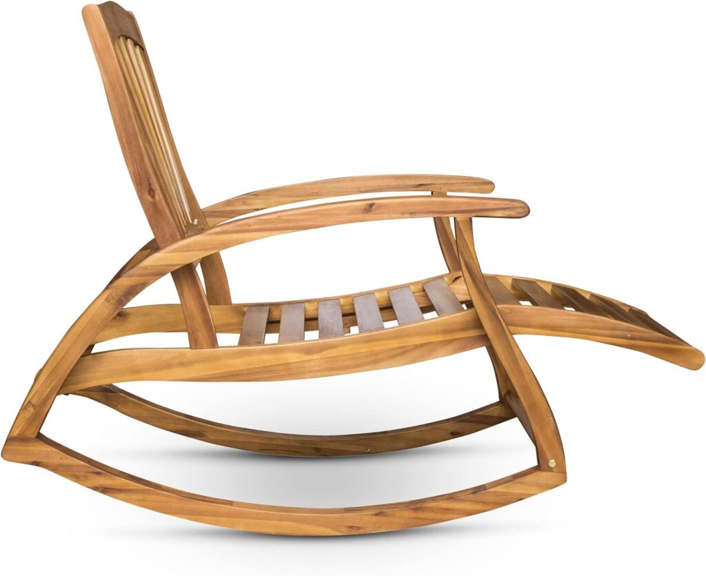 Christopher Knight Home Alva Outdoor Acacia Wood Rocking Chair with Footrest, Teak Finish