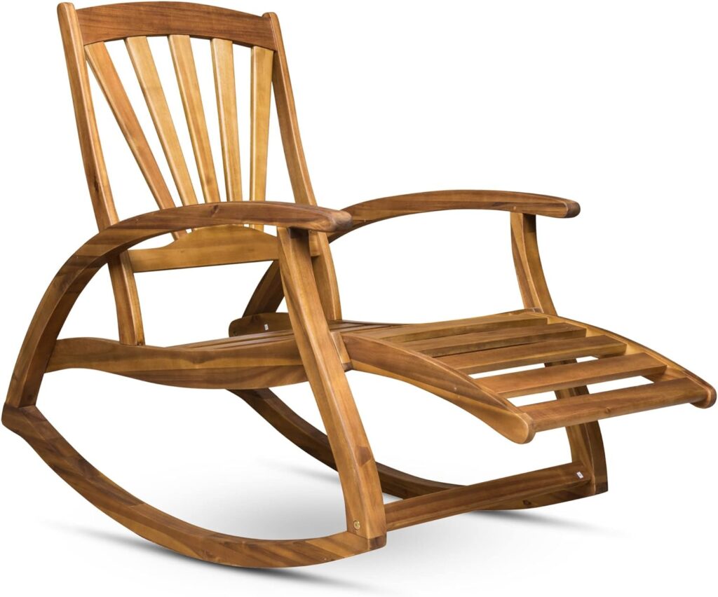 Christopher Knight Home Alva Outdoor Acacia Wood Rocking Chair with Footrest, Teak Finish