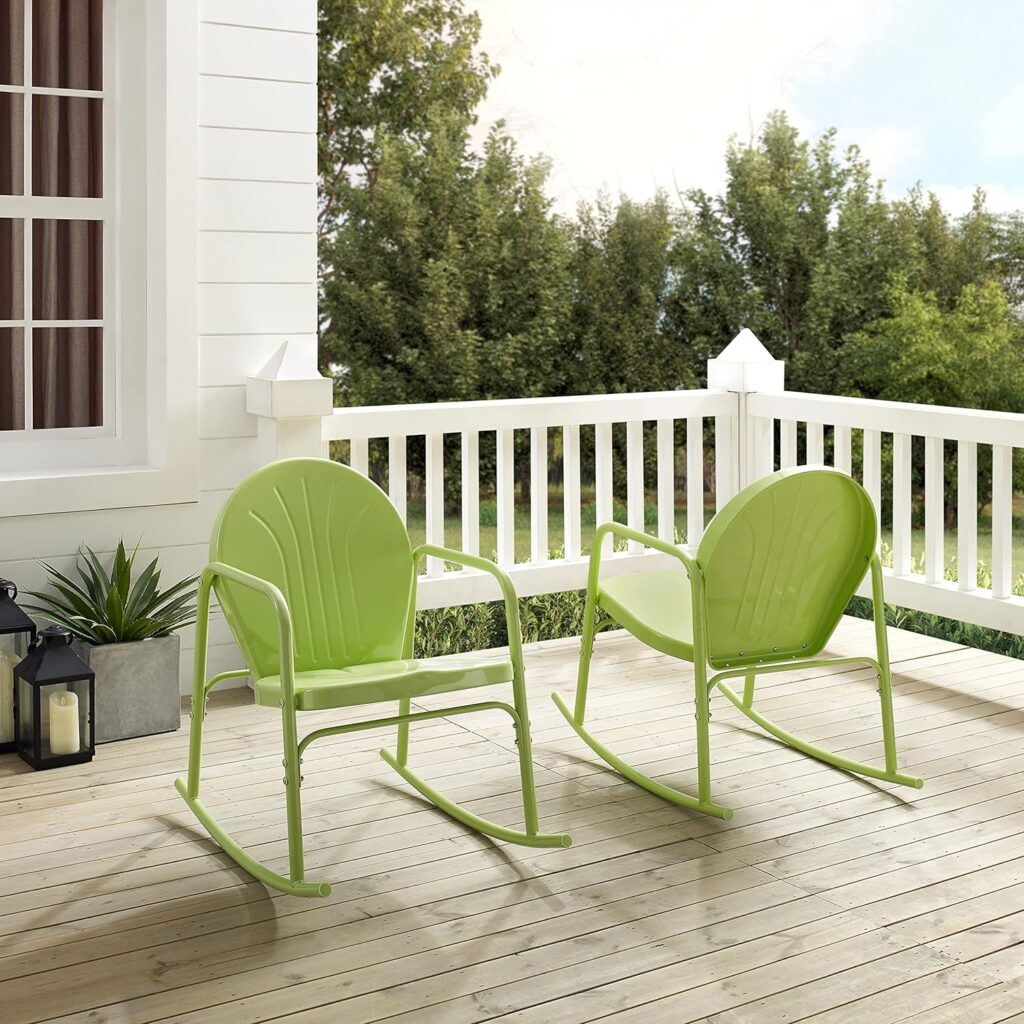 Crosley Furniture CO1013-KL Griffith Retro Metal Outdoor Rocking Chairs, Key Lime Gloss