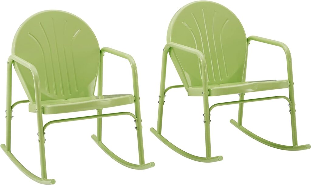 Crosley Furniture CO1013-KL Griffith Retro Metal Outdoor Rocking Chairs, Key Lime Gloss