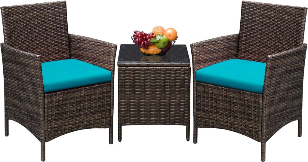 Greesum 3 Pieces Patio Furniture PE Rattan Wicker Chair Conversation Set, Gray and Beige