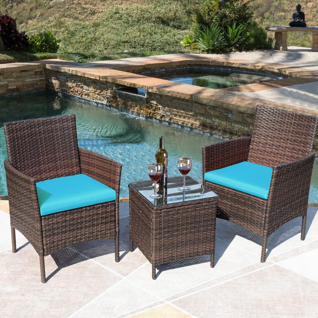 Greesum 3 Pieces Patio Furniture PE Rattan Wicker Chair Conversation Set, Gray and Beige