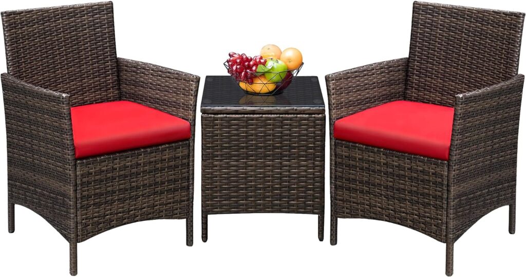 Greesum 3 Pieces Patio Furniture PE Rattan Wicker Chair Conversation Set, Gray and Beige