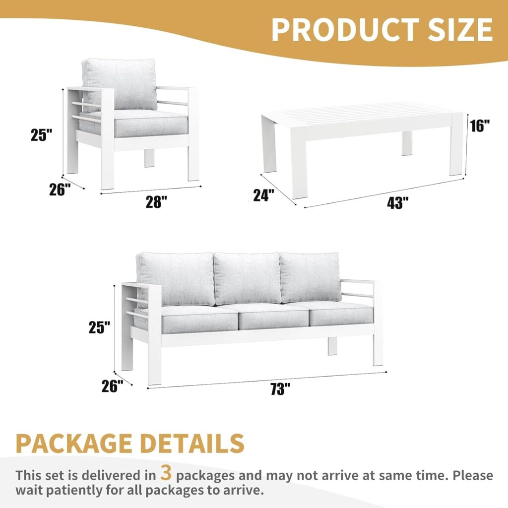 LayinSun Outdoor Aluminum Furniture Set, 5 Pieces Patio Sectional Conversation Chat Sofa Modern Seating Set with Coffee Table