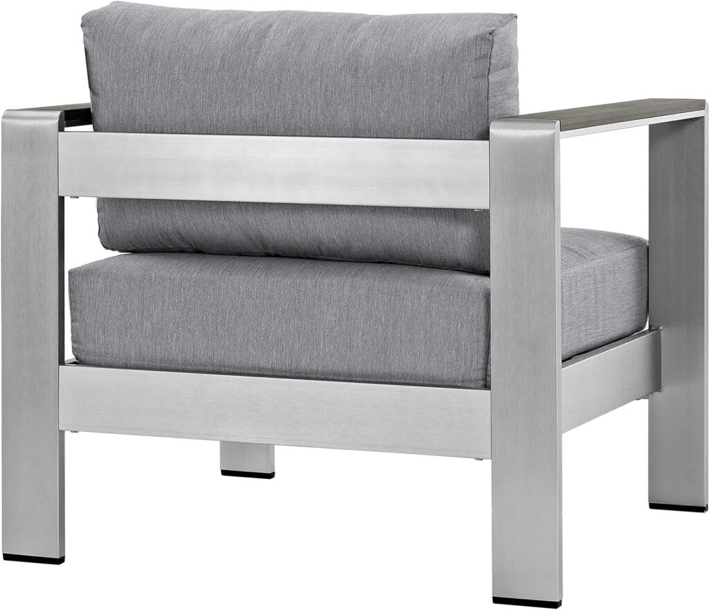 Modway Shore Aluminum Outdoor Patio Armchair in Silver Gray