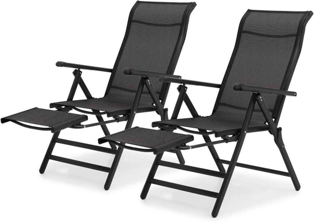 MoNiBloom 3 in 1 Outdoor Lounge Chairs Set of 2 Folding Recliner Patio Lounge Chair with Retractable Footrest, Furniture Outdoor Large Angle Adjustment Chair for Deck Patio Beach Yard, 330lbs